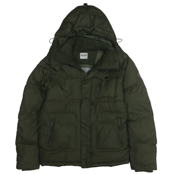 Wrangler Men's Green Puffer Jacket M Hooded Winter Coat