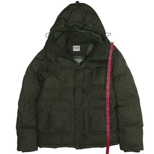 Wrangler Men's Green Puffer Jacket M Hooded Winter Coat
