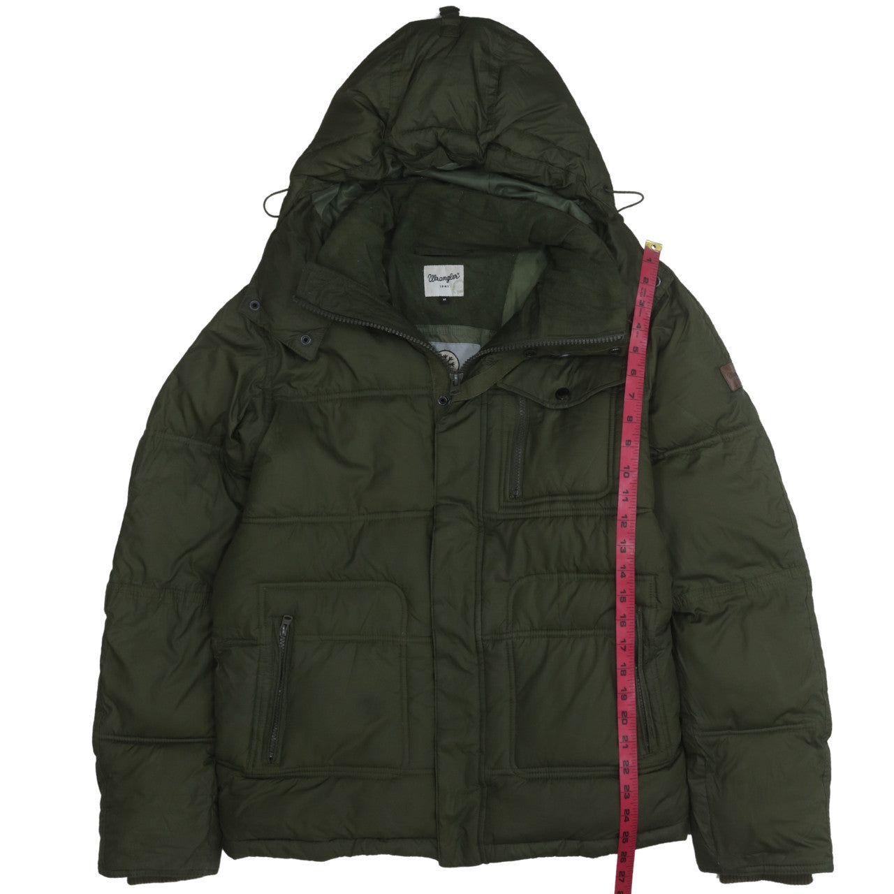Wrangler Men's Green Puffer Jacket M Hooded Winter Coat