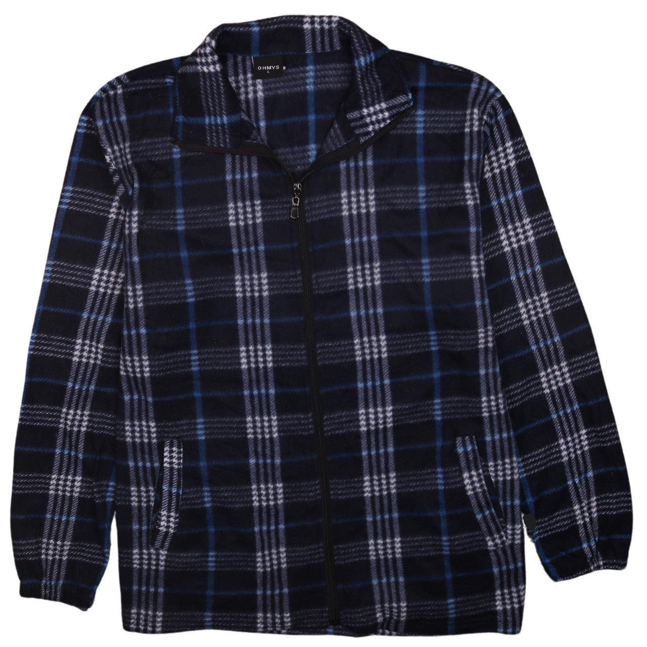 OHMYS Mens Blue Check Fleece Zip Up Jacket Size L