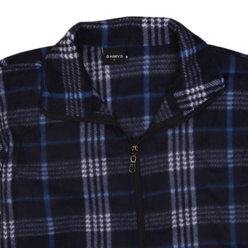 OHMYS Mens Blue Check Fleece Zip Up Jacket Size L