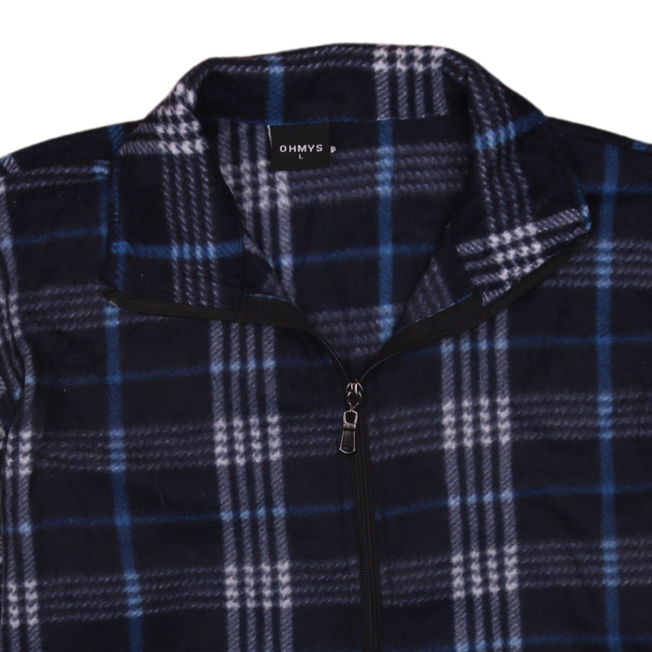 OHMYS Mens Blue Check Fleece Zip Up Jacket Size L