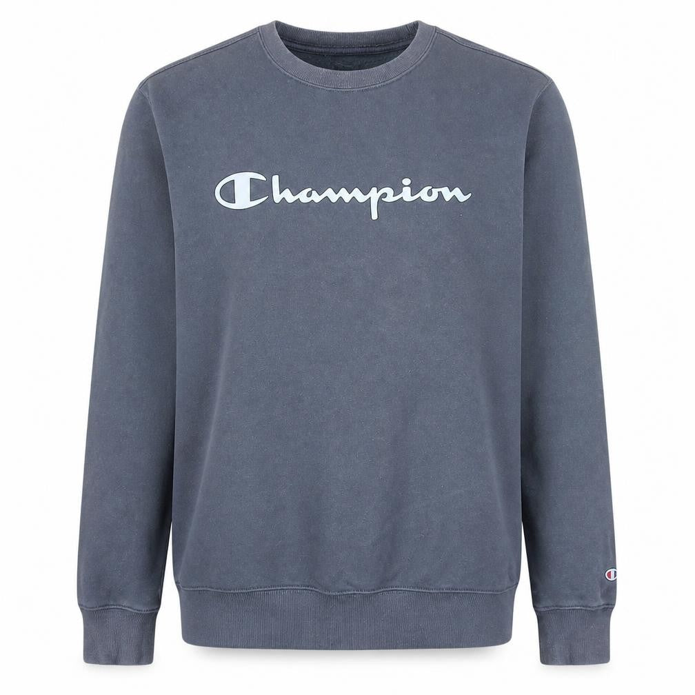 Front view of Champion Men's Grey Pullover Crew Neck Sweatshirt, size L
