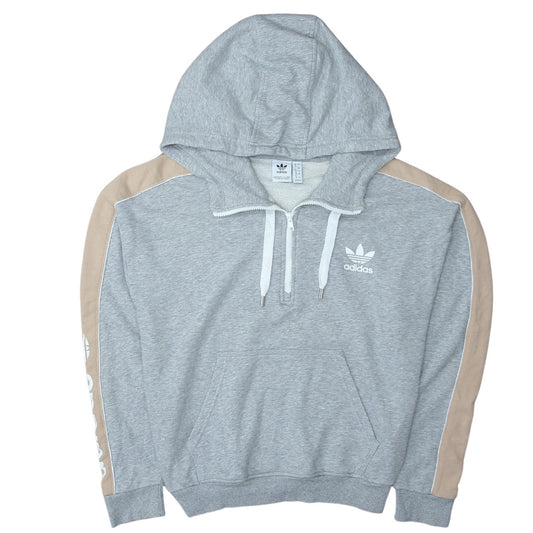 Adidas Womens Grey Beige 1/2 Zip Hooded Sweatshirt UK 12