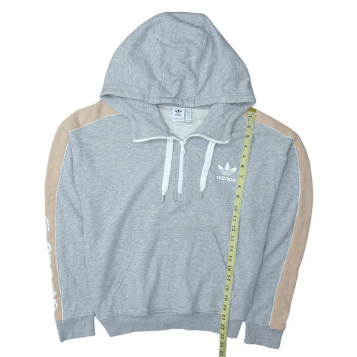 Adidas Womens Grey Beige 1/2 Zip Hooded Sweatshirt UK 12