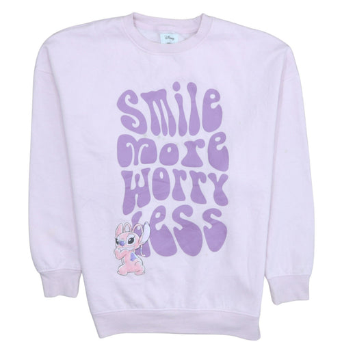 Disney Primark Womens Pink Sweatshirt Angel Smile More Worry Less Size M