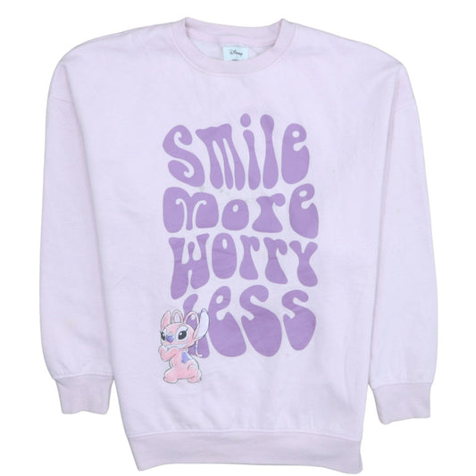 Disney Primark Womens Pink Sweatshirt Angel Smile More Worry Less Size M