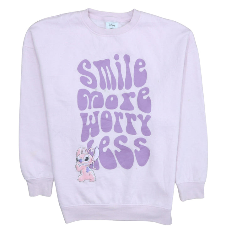 Disney Primark Womens Pink Sweatshirt Angel Smile More Worry Less Size M
