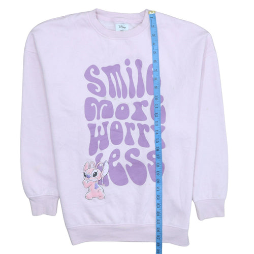 Disney Primark Womens Pink Sweatshirt Angel Smile More Worry Less Size M