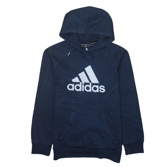 Adidas Men’s Blue Pullover Hoodie Small Logo Fleece Sweatshirt