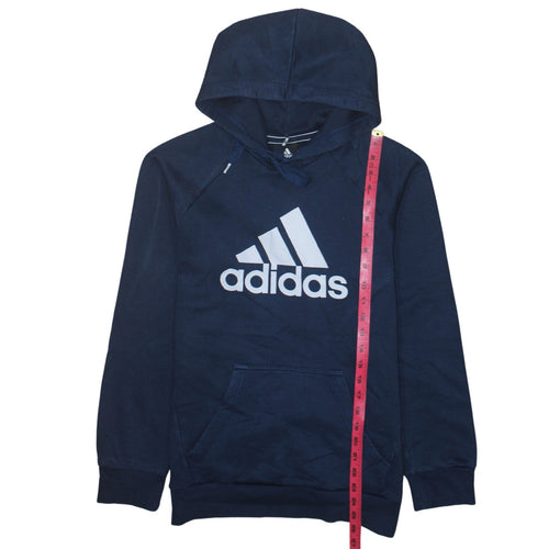 Adidas Men’s Blue Pullover Hoodie Small Logo Fleece Sweatshirt