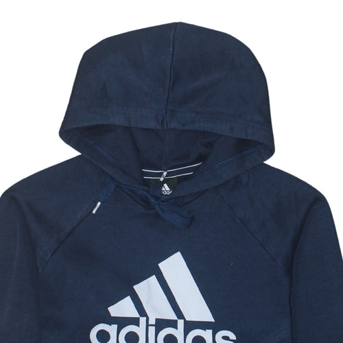 Adidas Men’s Blue Pullover Hoodie Small Logo Fleece Sweatshirt