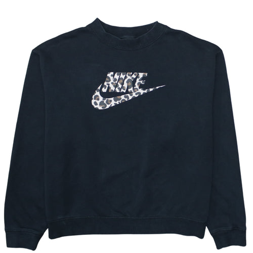 Nike Womens Black Leopard Logo Pullover Sweatshirt Size S