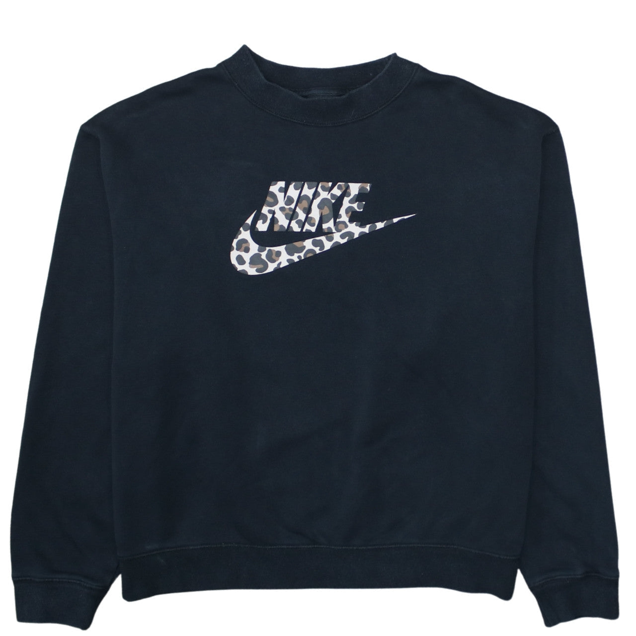 Nike Womens Black Leopard Logo Pullover Sweatshirt Size S