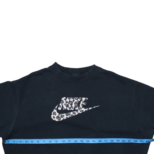 Nike Womens Black Leopard Logo Pullover Sweatshirt Size S