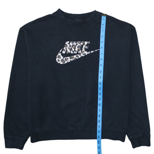 Nike Womens Black Leopard Logo Pullover Sweatshirt Size S