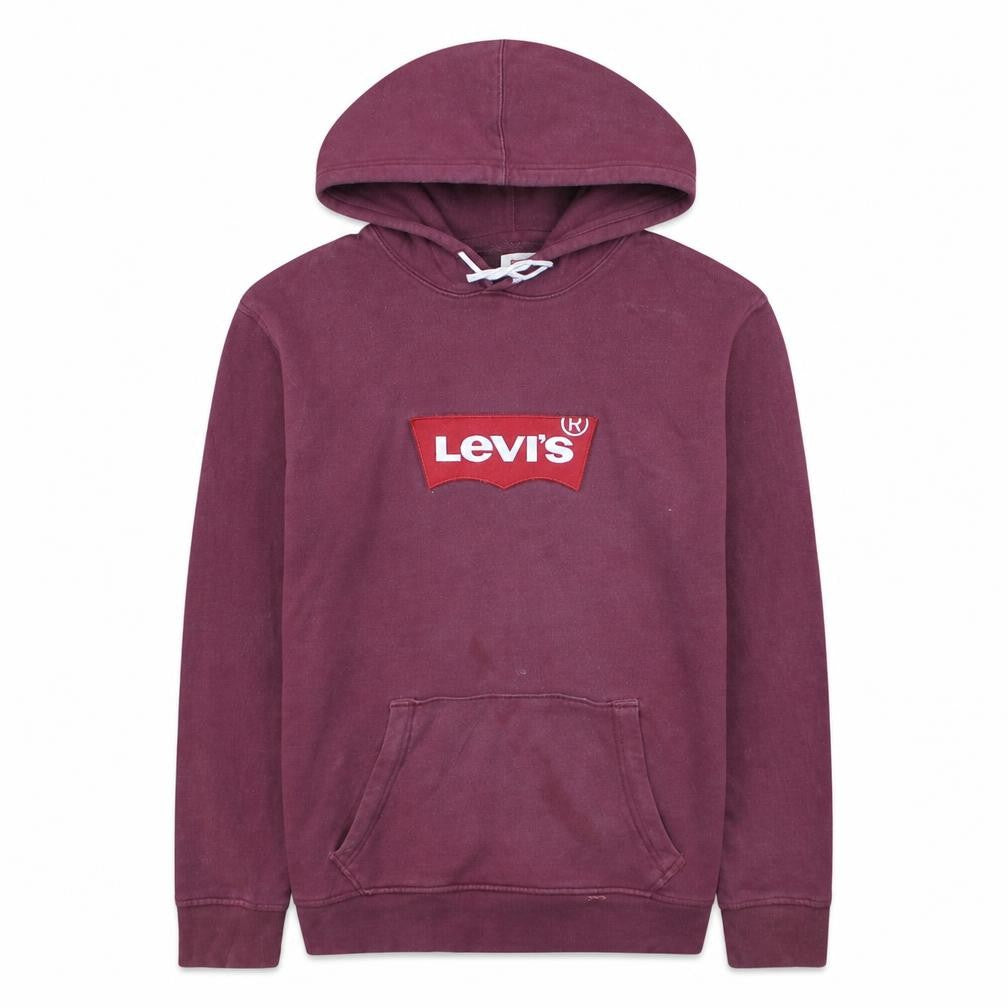Front view of Levi's Men's Purple Pullover Hoodie L Logo Graphic Fleece Sweatshirt