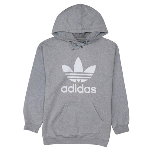 Adidas Women Grey Pullover Hoodie L Logo Sweatshirt Casual