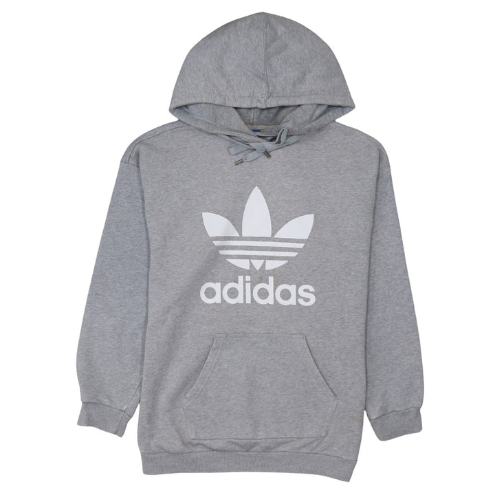 Adidas Women Grey Pullover Hoodie L Logo Sweatshirt Casual