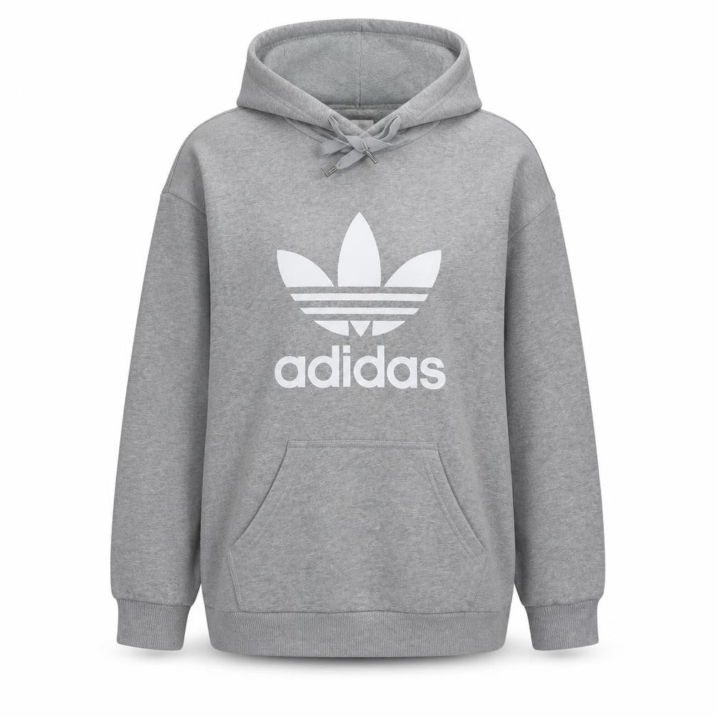 Front view of Adidas Women Grey Pullover Hoodie L Logo Sweatshirt Casual