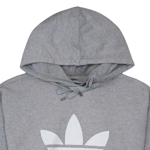 Adidas Women Grey Pullover Hoodie L Logo Sweatshirt Casual