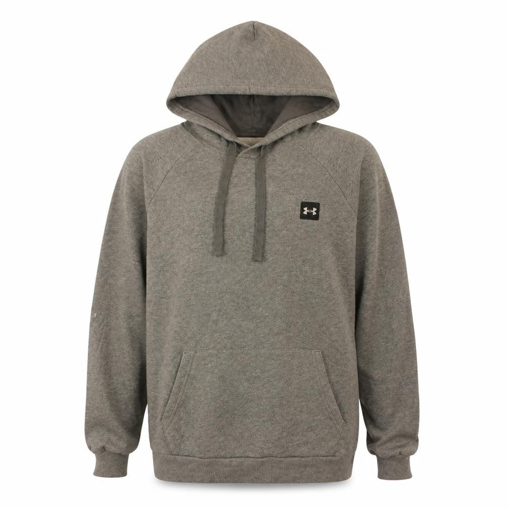 Front view of Under Armour Men’s Grey Pullover Hoodie L Loose Fit ColdGear Fleece