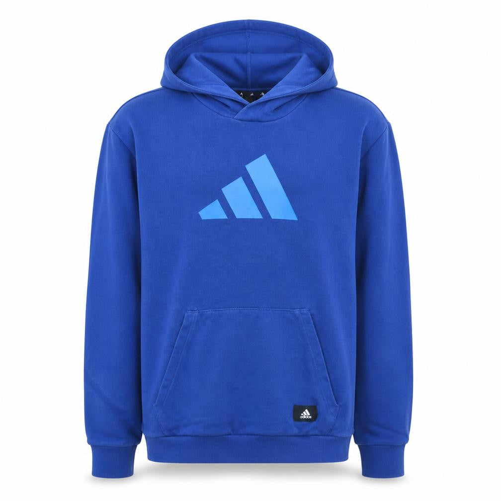 Front view of Adidas Men's Blue Pullover Hoodie L Logo Graphic Fleece
