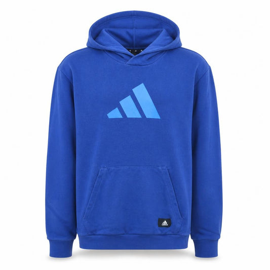 Front view of Adidas Men's Blue Pullover Hoodie L Logo Graphic Fleece