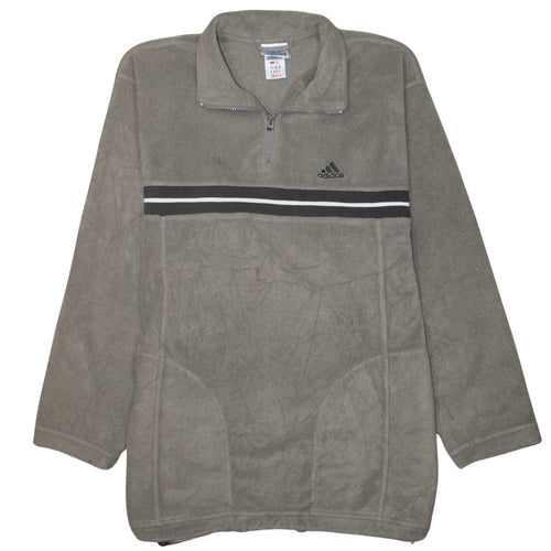 Adidas Men Brown Fleece 1/4 Zip Pullover Sweatshirt L Regular Fit