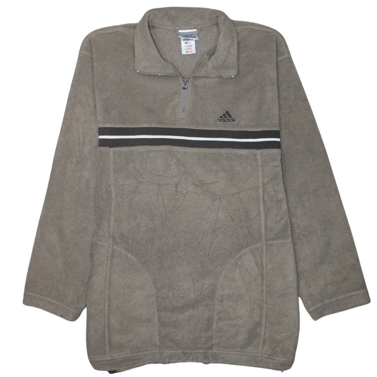 Adidas Men Brown Fleece 1/4 Zip Pullover Sweatshirt L Regular Fit