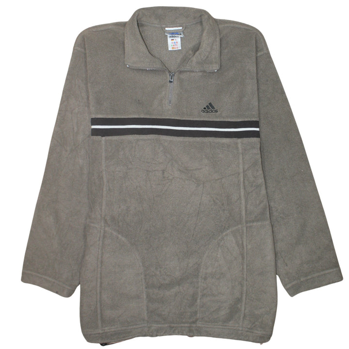Adidas Men Brown Fleece 1/4 Zip Pullover Sweatshirt L Regular Fit