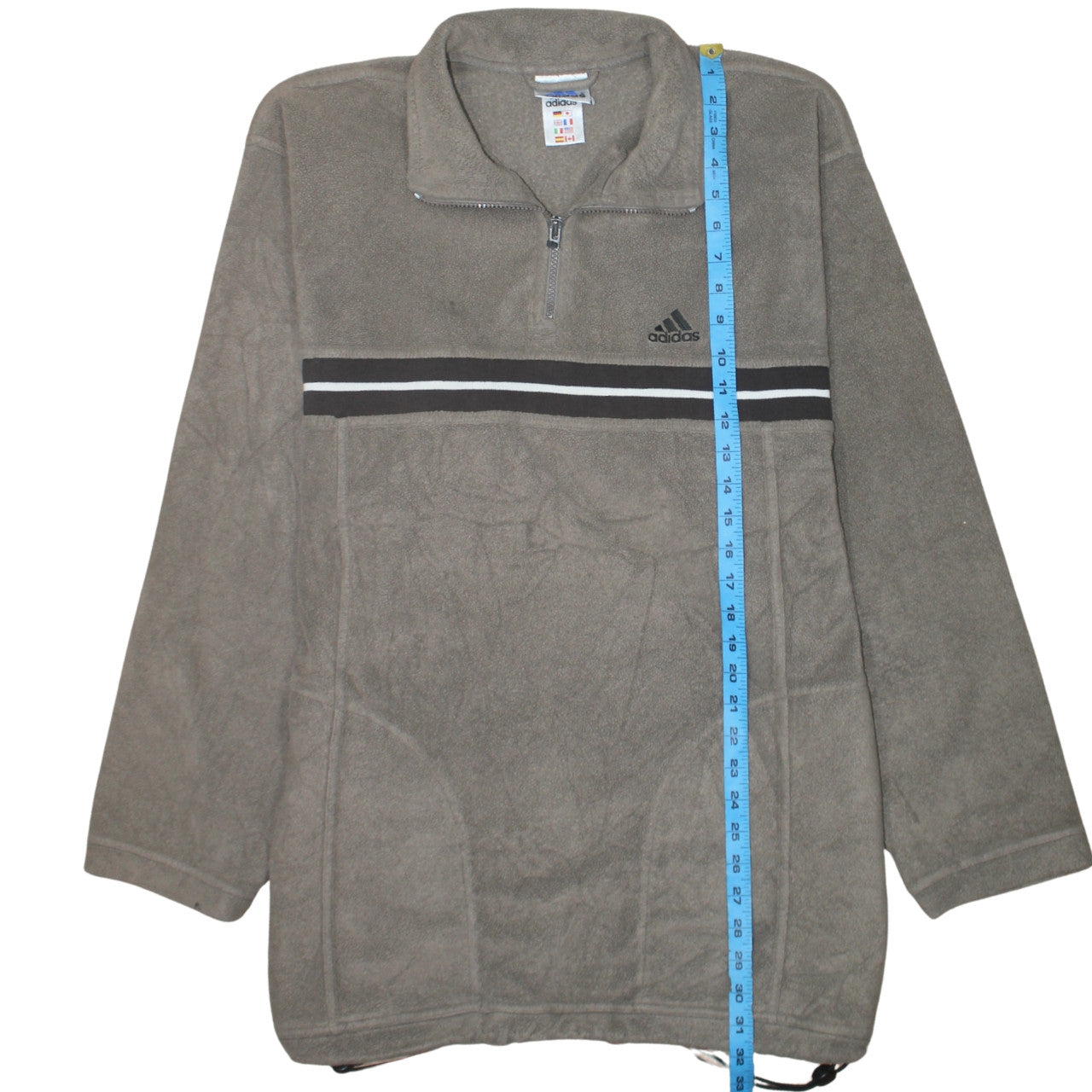 Adidas Men Brown Fleece 1/4 Zip Pullover Sweatshirt L Regular Fit