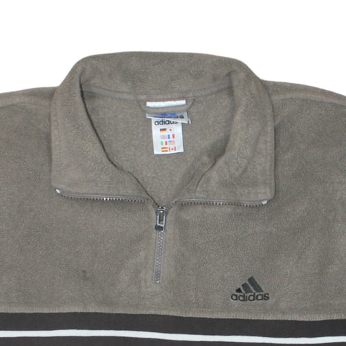 Adidas Men Brown Fleece 1/4 Zip Pullover Sweatshirt L Regular Fit