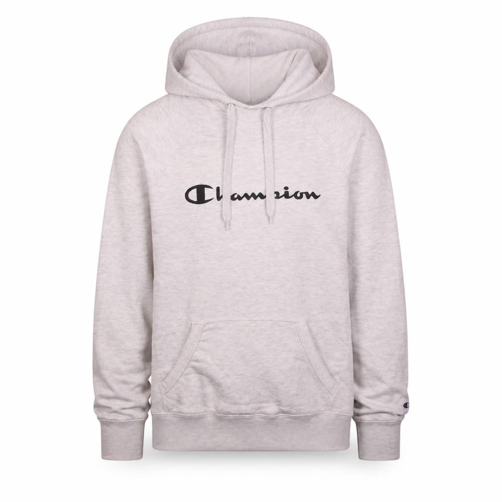 Front view of Champion Men’s Grey Pullover Hoodie Small Logo Sportswear