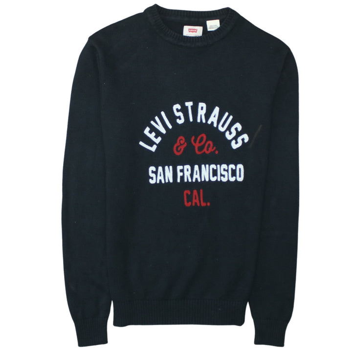 Levi's Men's Black Cotton Crew Neck Logo Pullover Jumper Size S