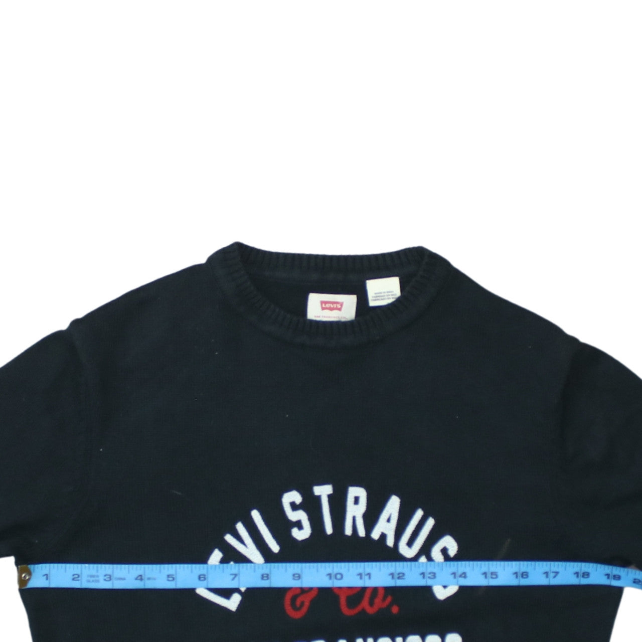 Levi's Men's Black Cotton Crew Neck Logo Pullover Jumper Size S