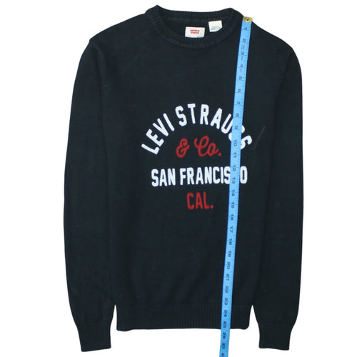 Levi's Men's Black Cotton Crew Neck Logo Pullover Jumper Size S