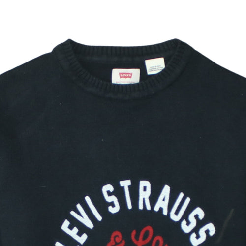 Levi's Men's Black Cotton Crew Neck Logo Pullover Jumper Size S