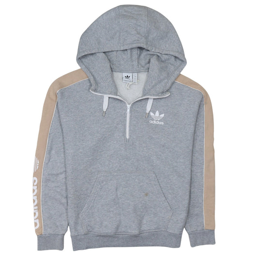 Adidas Womens Grey Beige 1/2 Zip Hoodie Size 12 Relaxed Fit