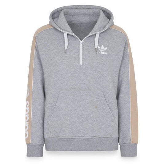 Front view of Adidas women’s grey beige 1/2 zip hoodie, size UK 12, relaxed fit