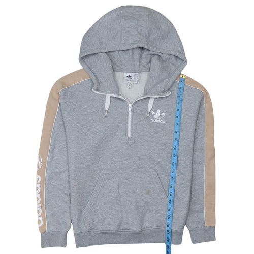 Adidas Womens Grey Beige 1/2 Zip Hoodie Size 12 Relaxed Fit