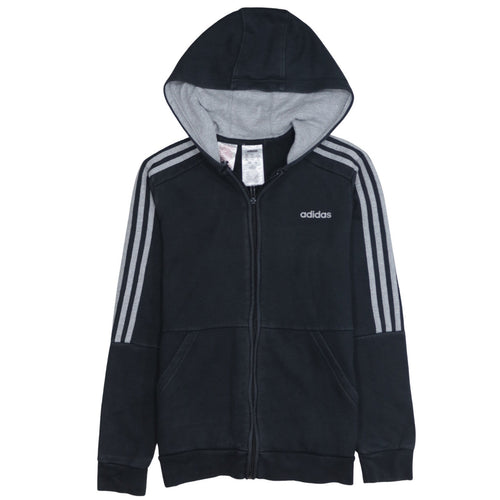 Adidas Boys Black Full Zip Hoodie Size 13-14 Years Fleece Lined Sportswear