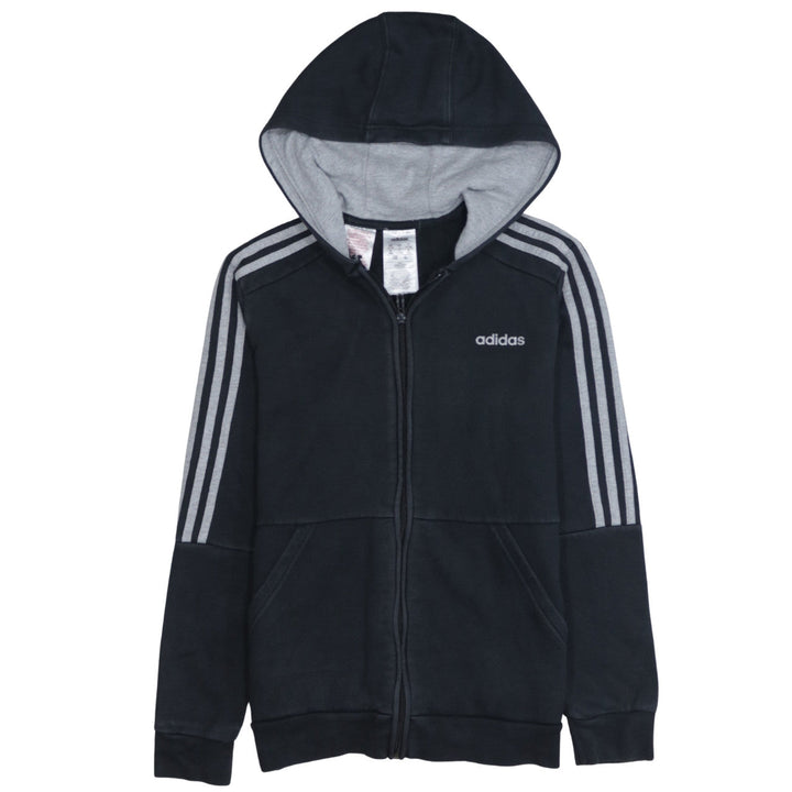 Adidas Boys Black Full Zip Hoodie Size 13-14 Years Fleece Lined Sportswear