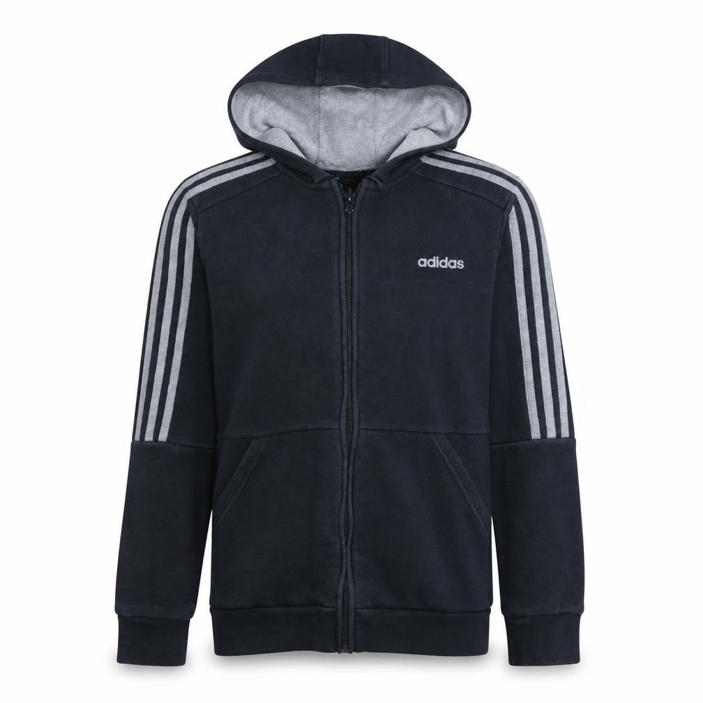 Adidas Boys Black Full Zip Hoodie Size 13-14 Years Fleece Lined Sportswear