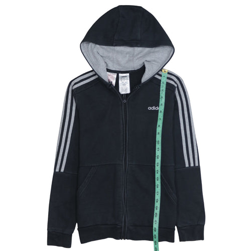 Adidas Boys Black Full Zip Hoodie Size 13-14 Years Fleece Lined Sportswear