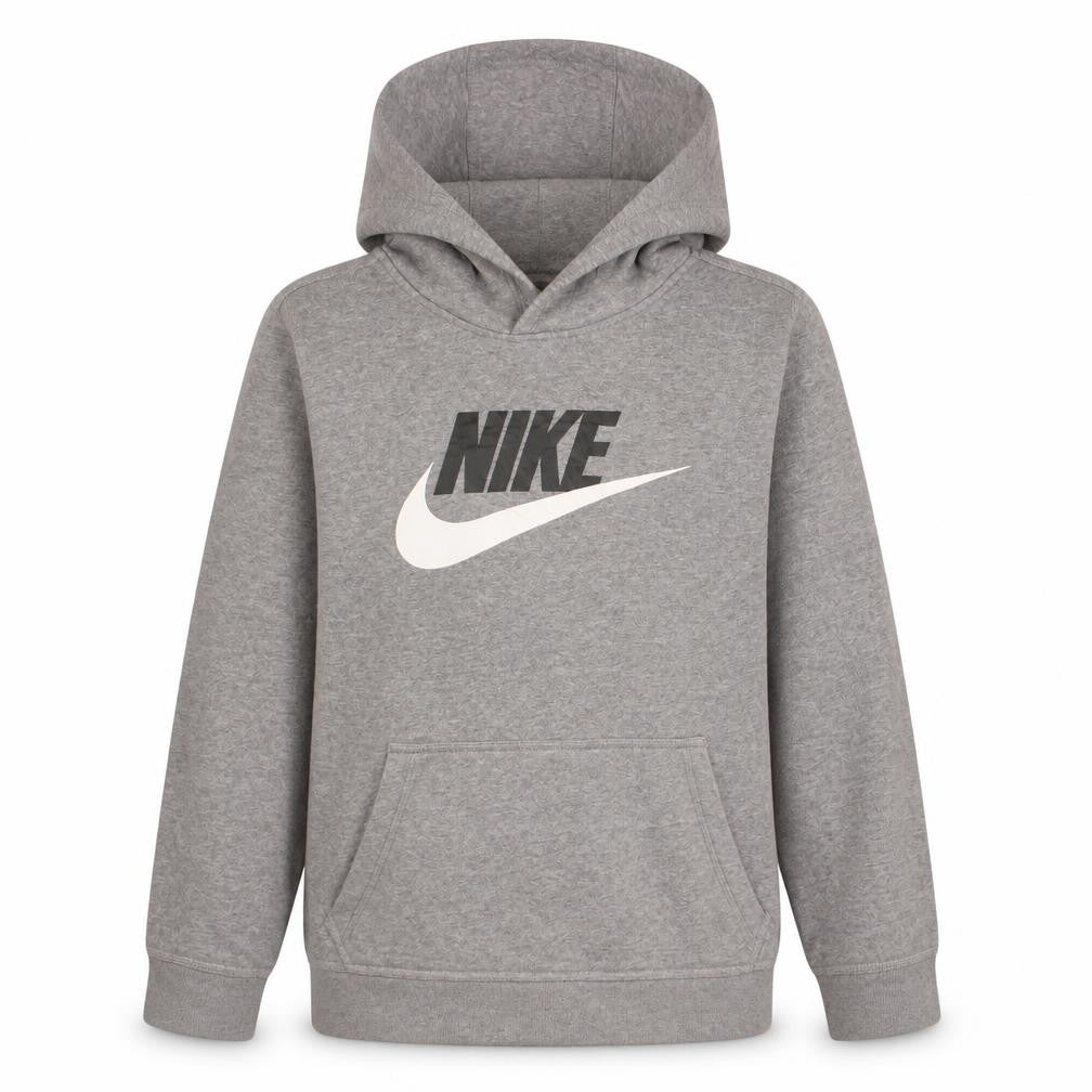 Front view of Nike boys’ grey pullover hoodie xl fleece hooded sweatshirt
