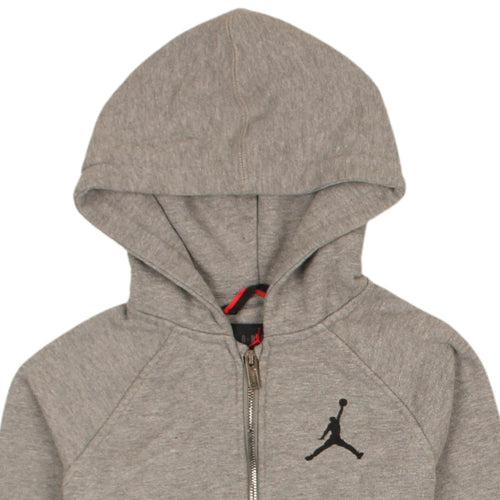 Jordan Boys Grey Full Zip Hoodie 10-12 Years Cotton Blend Fleece