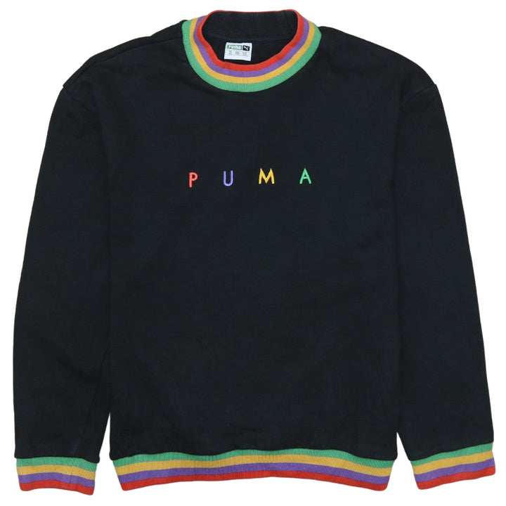 Puma Womens Black XXS Pullover Sweatshirt Rainbow Trim Logo