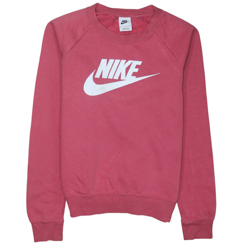 Nike Womens Pink Crew Neck Pullover Sweatshirt Small Logo Print