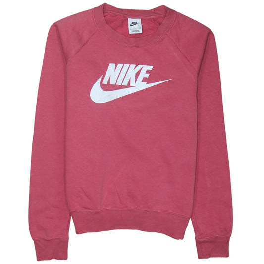 Nike Womens Pink Crew Neck Pullover Sweatshirt Small Logo Print
